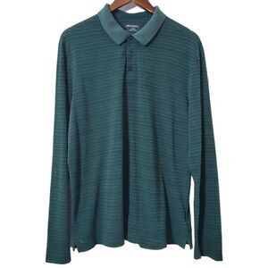 UNTUCKit Textured Polo Shirt Size L Green Long Sleeve Striped Breathable Mens